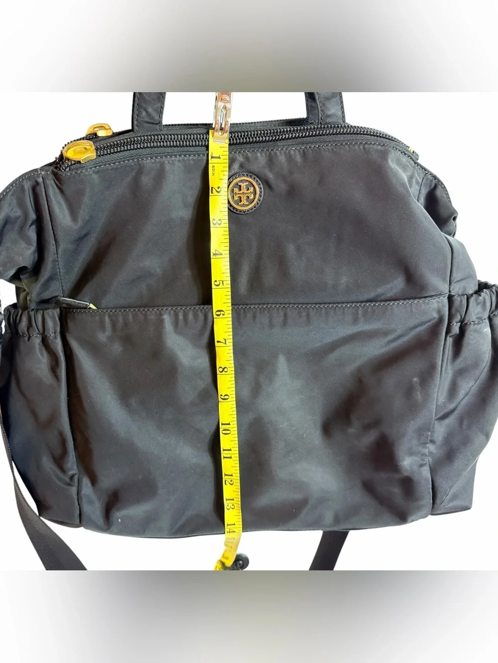 Tory Burch Scout Black Nylon Briefcase Work Tote Crossbody Gold Hardware